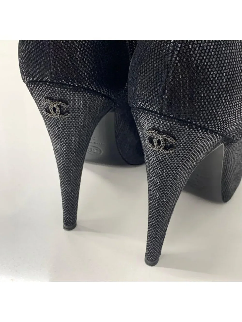 Chanel Cocomark Leather Metallic Short Boots Black